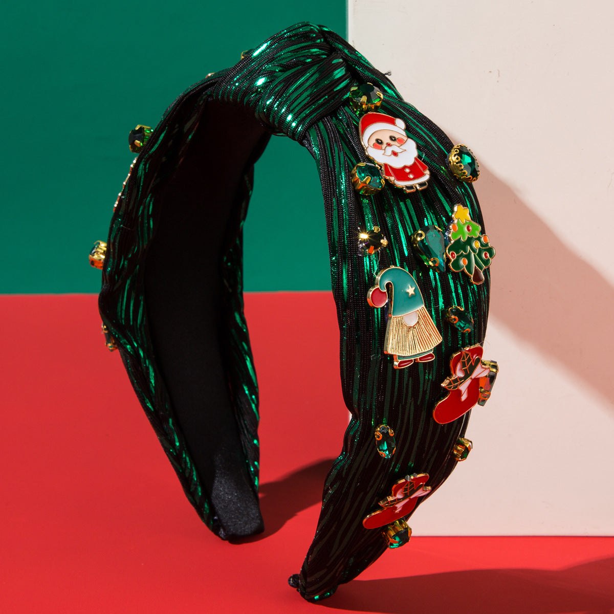 Wholesale Printed Colorful Fabric Studded with Diamonds Santa Claus Fashion Hair Accessories